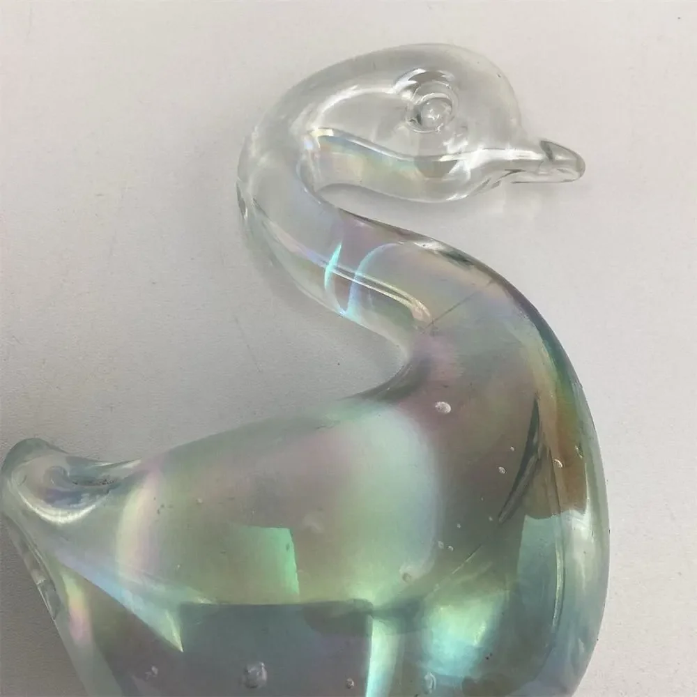 Vintage Iridescent‎ Glass Swan Figurines Set of 2 Multicolor